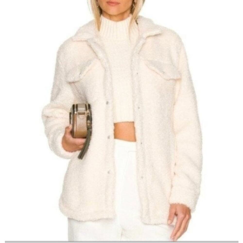 BLANK NYC Shortbread Shacket Sherpa Fleece Snap Front Jacket Faux Fur Coat